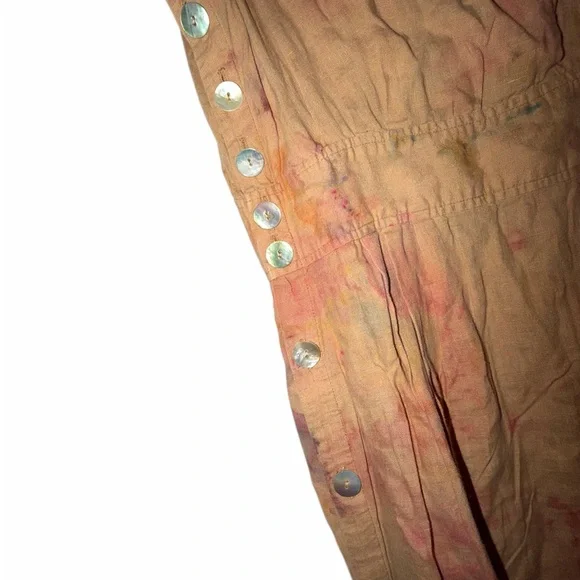 Custom OOAK Ice-Dyed Vintage Linen Midi Dress Small Boho Festival - Picture 5 of 6